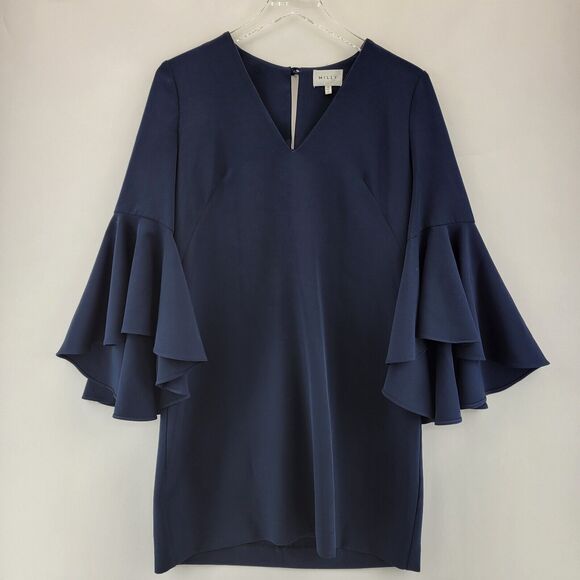 Milly | Dresses | Milly Dress Size Shift Knee Length Bell Sleeve Navy ...